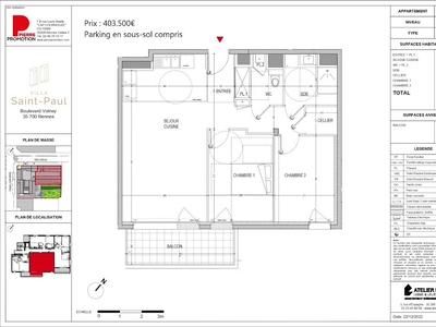 Vente appartement 3 pièces 69.1 m²