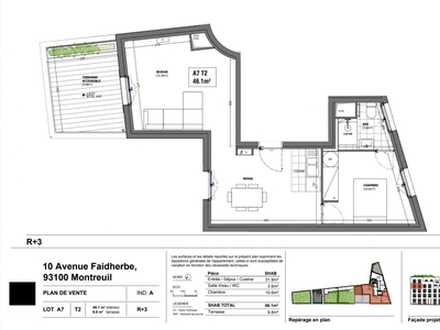 Appartement 2 pièces de 46 m² à Montreuil (93100)