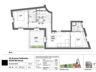 Appartement 3 pièces de 56 m² à Montreuil (93100)