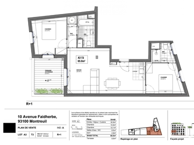 Appartement 3 pièces de 65 m² à Montreuil (93100)