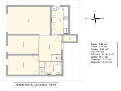 Appartement 3 pièces de 68 m² à Compiègne (60200)