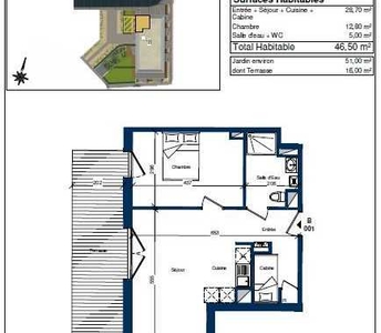Appartement T2 46m²- Extérieur 51m²-Parking privé-Plage Malo les bains
