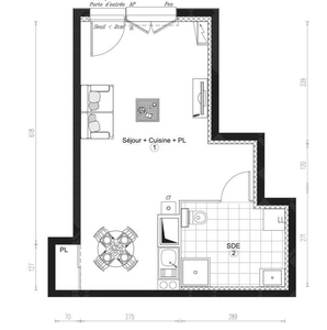 Dpt Val de Marne (94), à vendre Villiers Sur Marne appartement T1 de 33,14 m² - Terrain de