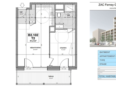 Appartement 2 pièces de 41 m² à Ferney-Voltaire (01210)