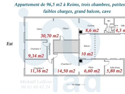 Appartement 6 pièces de 97 m² à Reims (51100)