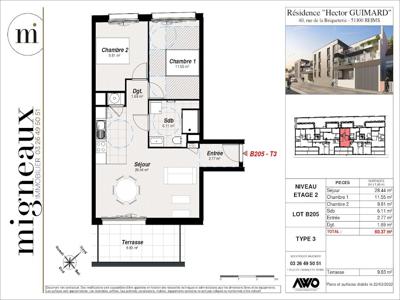 Vente appartement 3 pièces 65.29 m²