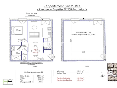 Vente appartement 2 pièces 43.75 m²