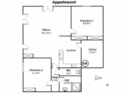 Vente appartement 3 pièces 61 m²