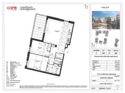 Appartement 3 pièces de 64 m² à Saint-Cyr-l'École (78210)